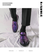 Purple Dress Shoes Man Brogue Shoes Big Size 38-48 Comfortable Slip-On Flat Social Shoe Male Fashion Tassels Mens Leather Shoes