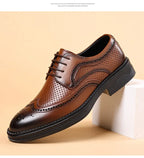 Men's Business Formal Hollow out Brogue Shoes Wedding Casual British Style Leather Shoes Rubber Sole Adult Daily Wear