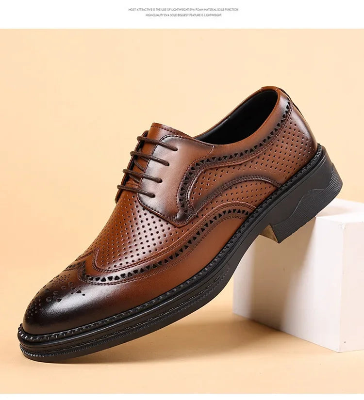 Men's Business Formal Hollow out Brogue Shoes Wedding Casual British Style Leather Shoes Rubber Sole Adult Daily Wear