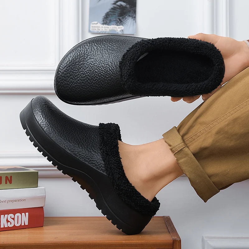 Fashion Winter Men's Warm Slippers Cotton Slippers Waterproof Indoor Outdoor Warm Shoes Men Bedroom Home Plush Warm Slippers