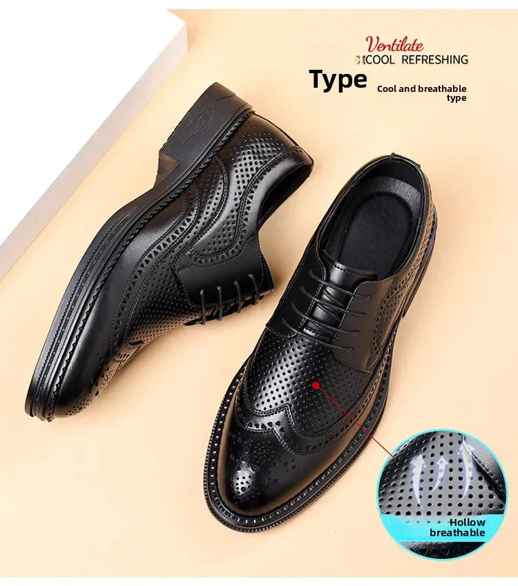 Men's Business Formal Hollow out Brogue Shoes Wedding Casual British Style Leather Shoes Rubber Sole Adult Daily Wear