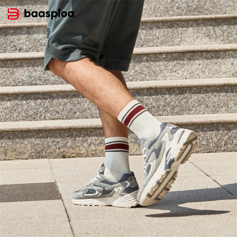 Bassploa Men Running Shoes New Casual Mesh Breathable Lace-Up Sport Shoes Male Fashion Lightweight Non-Slip Walking Shoes