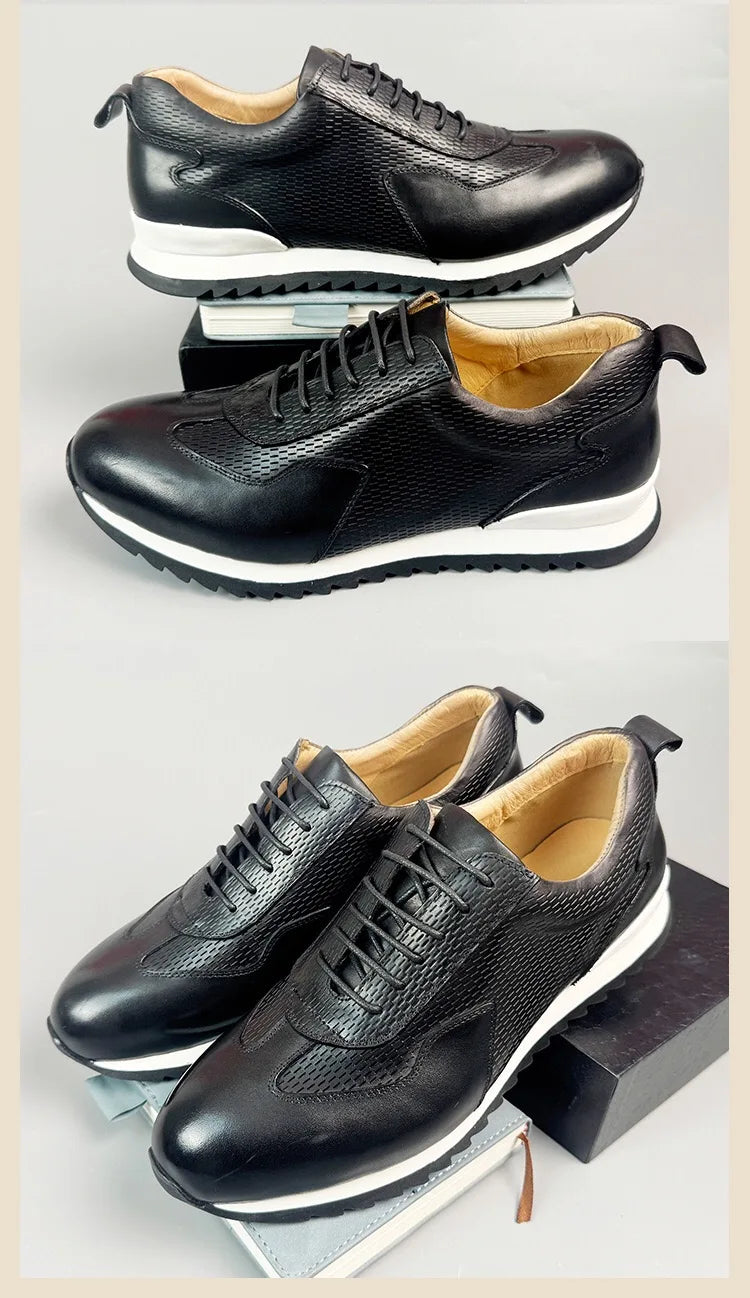Luxury Business Casual Genuine Natural Cowhide Leather Men's Oxford Sneakers Spring Autumn Crocodile Pattern Anti-slip Footwear