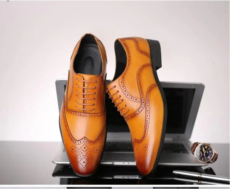 Men's Classic Retro Brogue Shoes Mens Lace-Up Leather Dress Business Office Flats Men Wedding Party Oxfords EUR Sizes 38-48