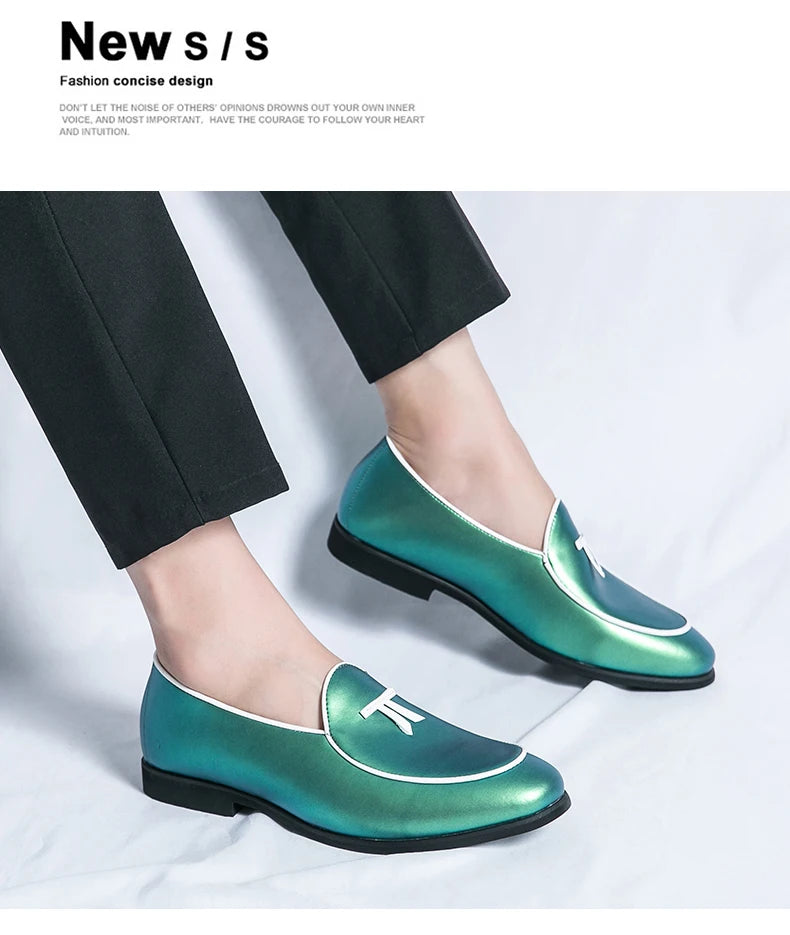 HKDQ Fashion Purple Men's Dress Shoes Trendy Slip-on Social Elegant Evening Shoes Man Lightweight Leather Loafers Shoes For Men
